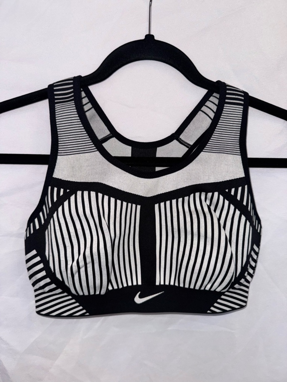 Nike Black and White Striped High-Impact Sports Bra